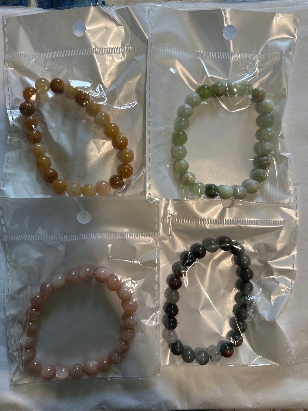 Natural Stone Beaded Stretch Bracelet - Pink, Green, Yellow, Gray